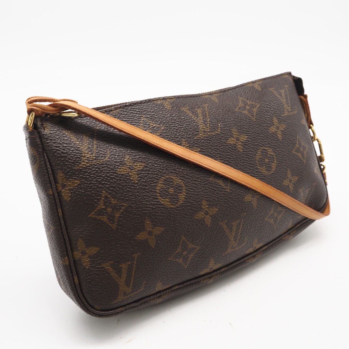 ★3日以内返品可★  LOUIS VUITTON ルイ・ヴィトン モノグラム 帆布 ポシェット アクセソワール M51980 車寄せ 赤銅色 上塗り帆布 なめし革 レディース【中古】