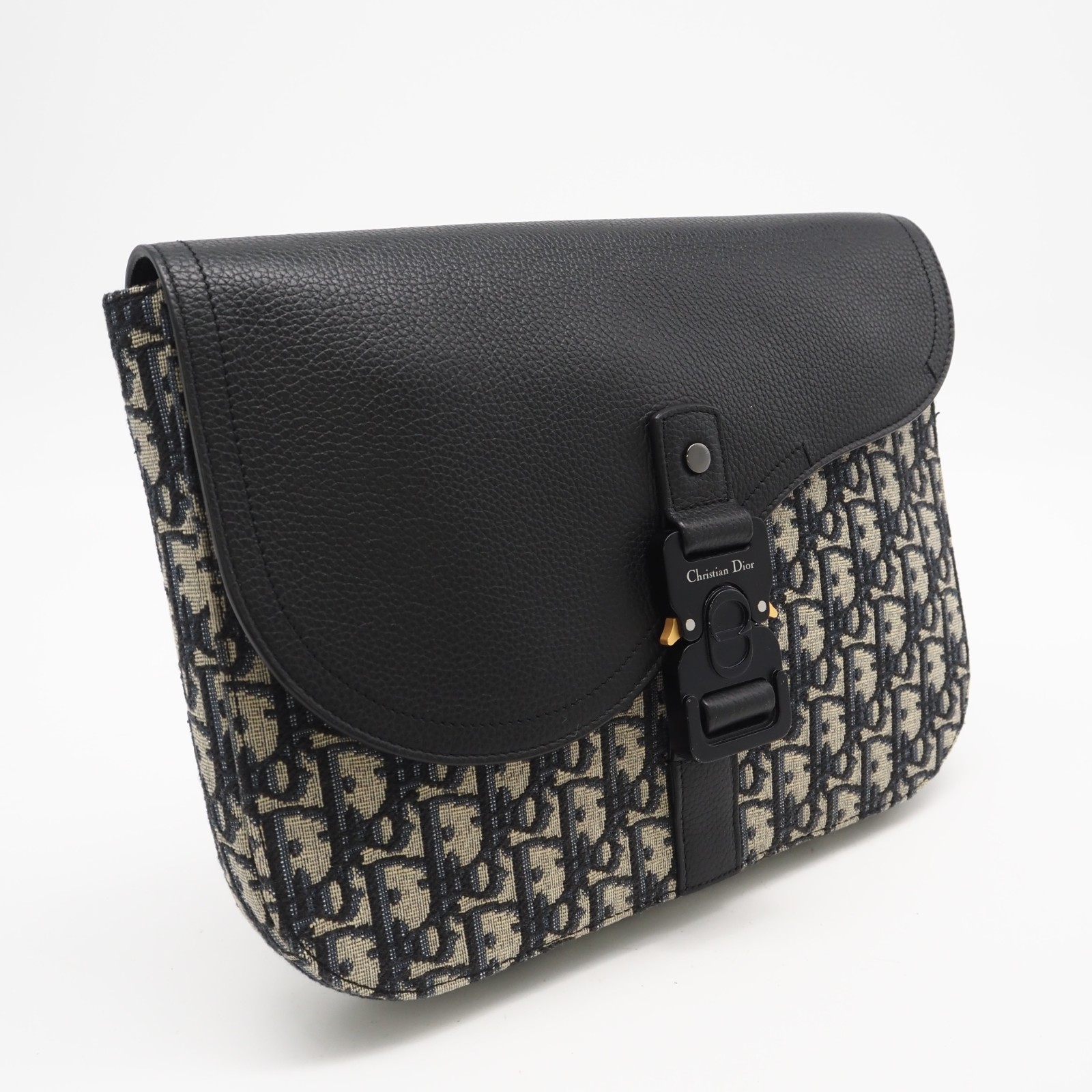 ★3日以内返品可★ 美品 Christian Dior クリスチャンディオール ディオール オブリーク ジャカード グレインドカーフスキン Saddle A5 ポーチ 2ADCA442YKS クラッチバッグ グレー ブラック キャンバス グレインカーフレザー レディース【中古】