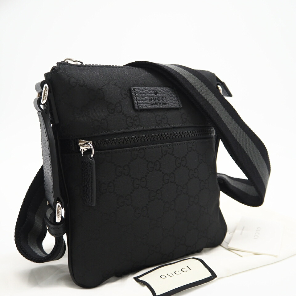 ★3日以内返品可★ 極美品 GUCCI グッチ GGナイロン 伝達人 449183 ショルダーバッグ 黒いこと 薄墨色 ナイロン なめし革 メンズ【中古】