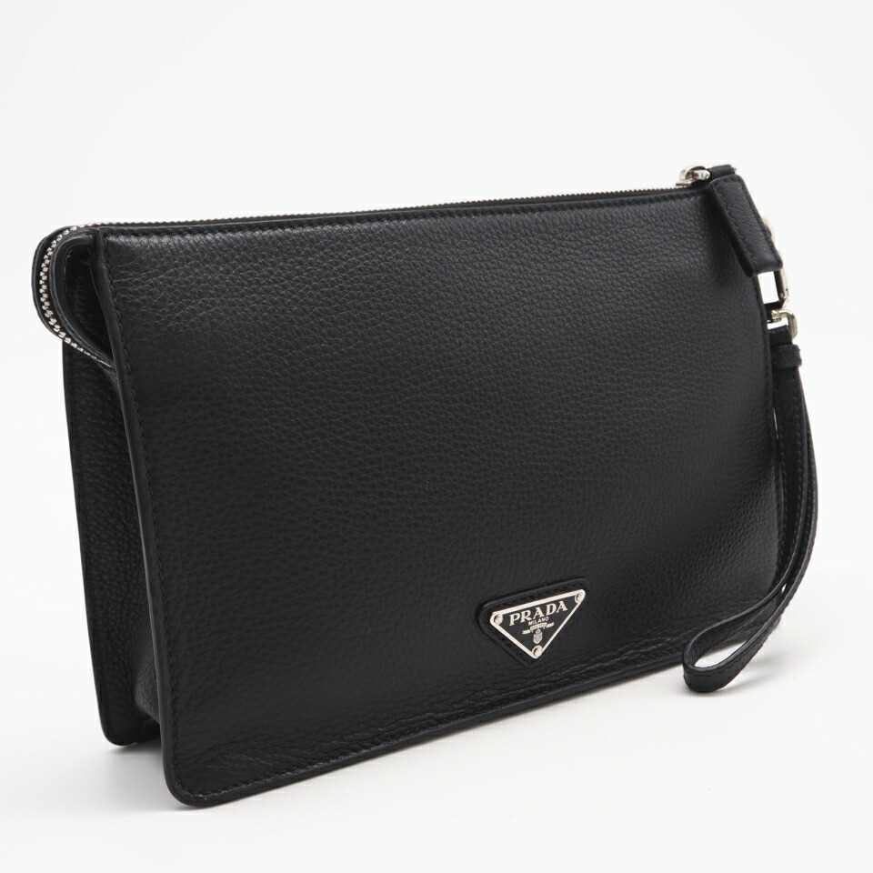 ★3日以内返品可★ 美品 PRADA プラダ ヴィッテロ シティ クラッチペダル御徒面子 2VF006 二番目御徒面子 黒いこと カーフレザー メンズ【中古】