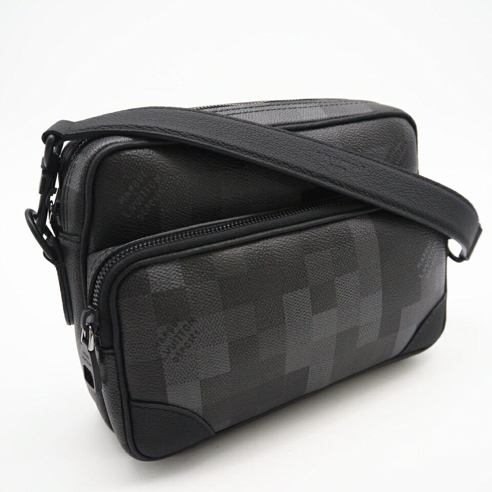 ★3日以内返品可★ 極美品 LOUIS VUITTON ルイ・ヴィトン ダモフラージュ ナイル メッセンジャー M14988 ショルダーバッグ ブラック グレー コーティングキャンバス レザー メンズ【中古】