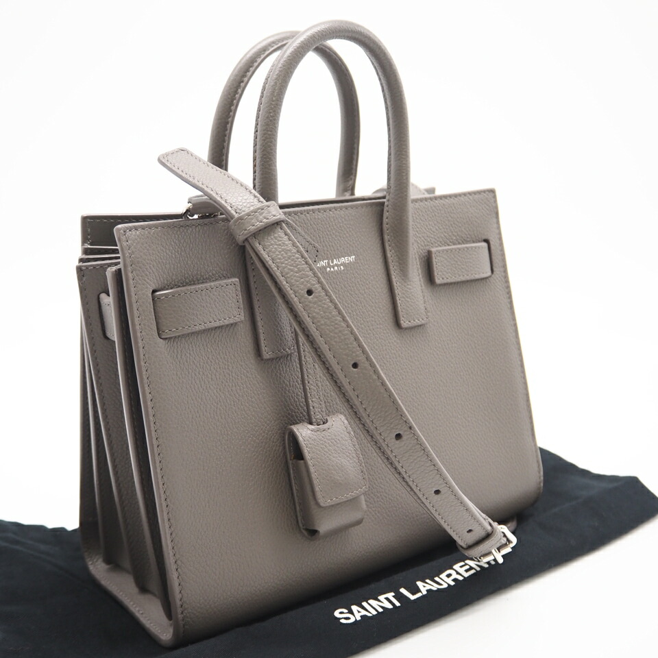 ★3日以内返品可★ 美品 YVES SAINT LAURENT イヴ・サンローラン レザー サック ド ジュール ナノ 392035 2wayハンドバッグ グレー カーフレザー レディース【中古】