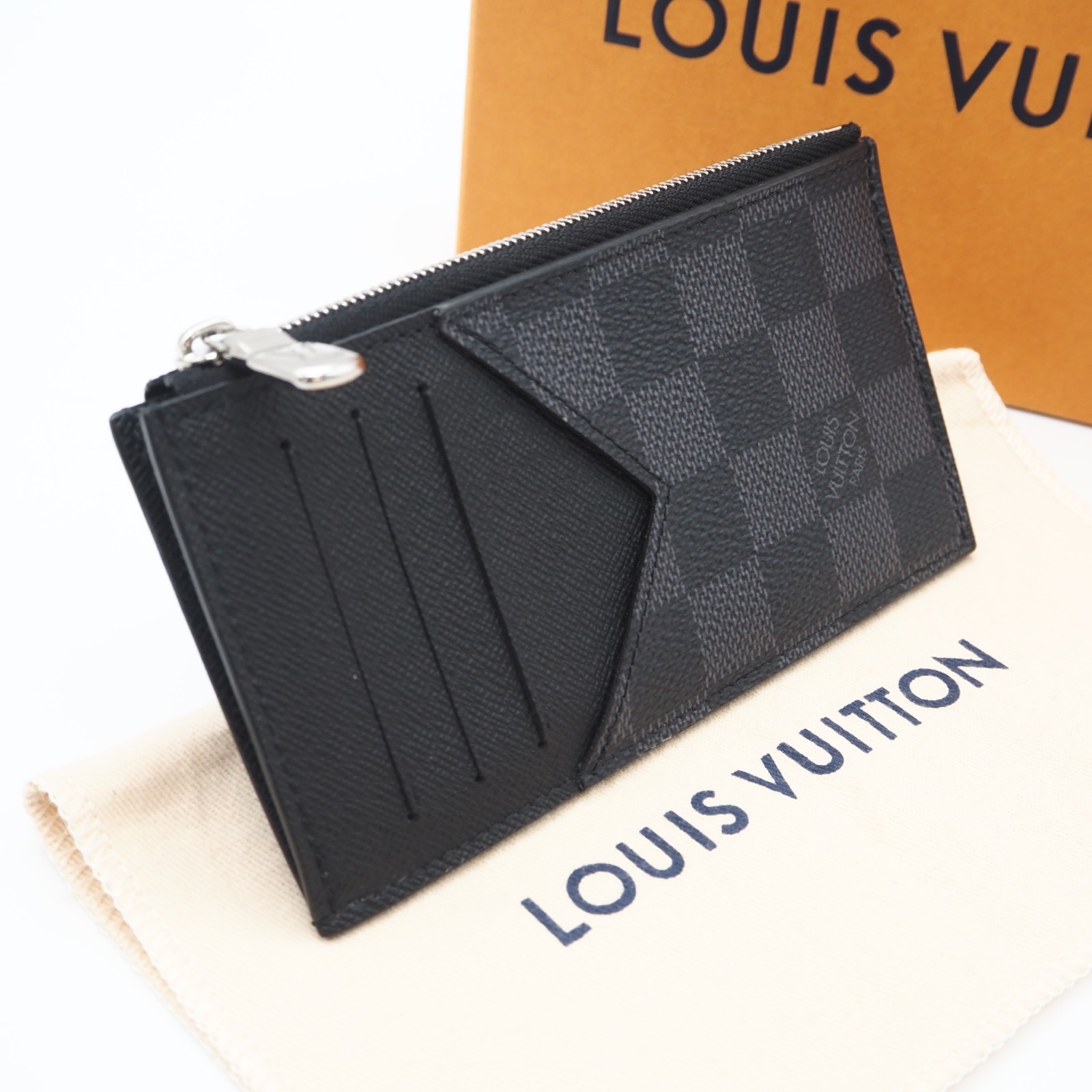 ★3日以内返品可★ 極美品 LOUIS VUITTON ルイ・ヴィトン ダミエ グラフィット コインカードホルダー N64038 コインケース 黒いこと 薄墨色 上塗り帆布 なめし革 メンズ【中古】