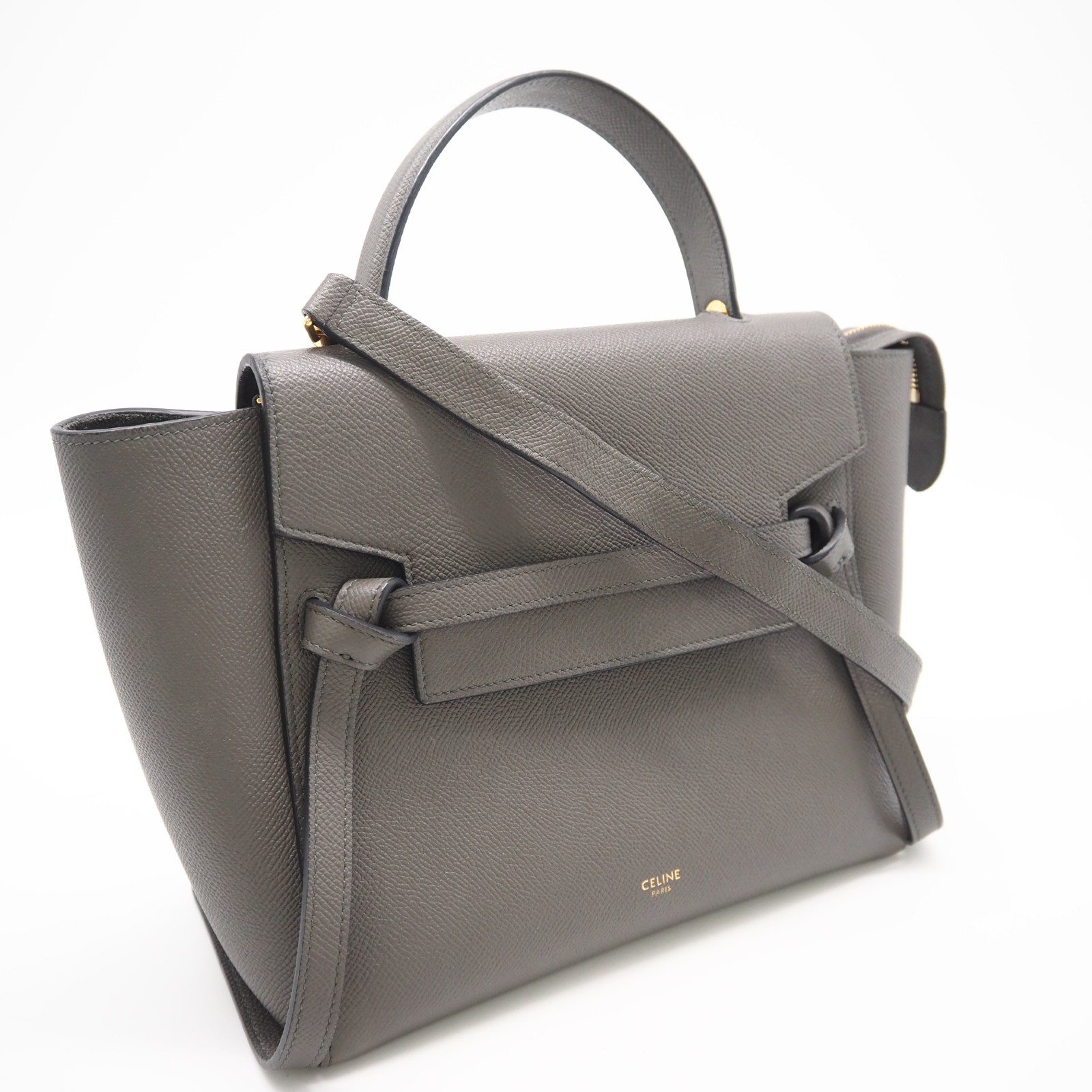 ★3日以内返品可★ 美品 CELINE セリーヌ なめし革 ベルトバッグマイクロ 189153ZVA.10DC 2wayハンドバック 薄墨色 グレインカーフレザー レディース【中古】