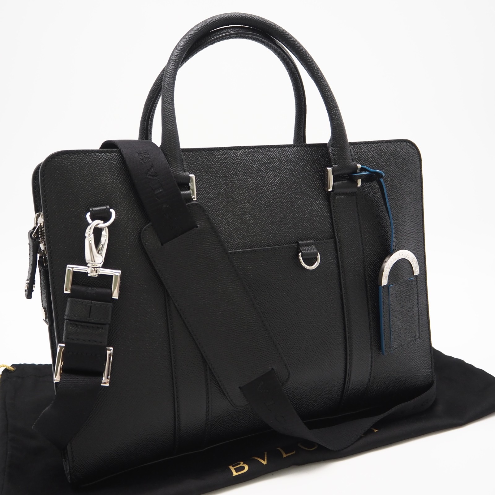 ★3日以内返品可★ 極美品 BVLGARI ブルガリ ブルガリ マン レザー ブリーフケース 37924 2wayビジネスバッグ ブラック ブルー グレインカーフレザー メンズ【中古】