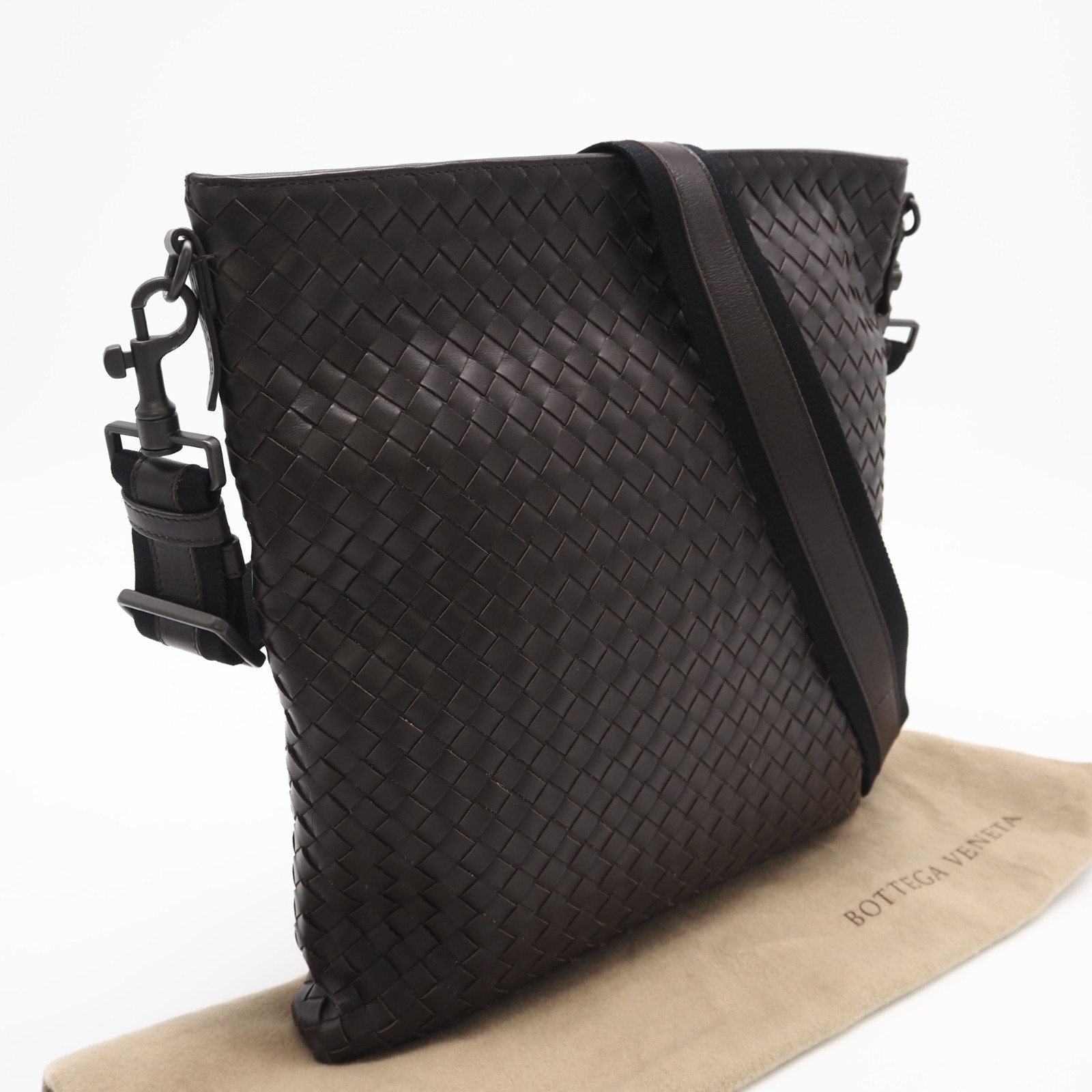 ★3日以内返品可★ 美品 BOTTEGAVENETA ボッテガヴェネタ イントレチャート ショルダーバッグ - ショルダーバッグ ブラウン カーフレザー メンズ【中古】