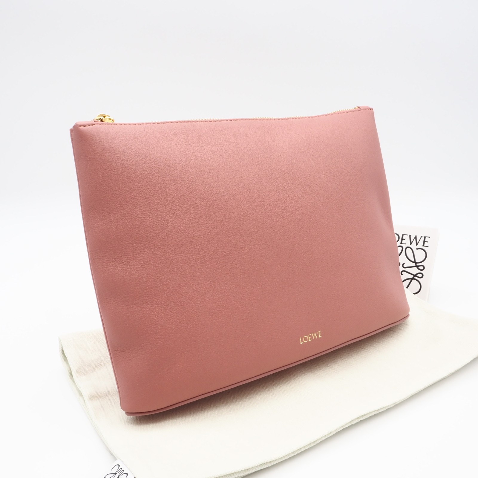 ★3日以内返品可★ 極美品 LOEWE ロエベ レザー オブロング ポーチ Q730C63X01 クラッチバッグ ピンク レザー レディース【中古】