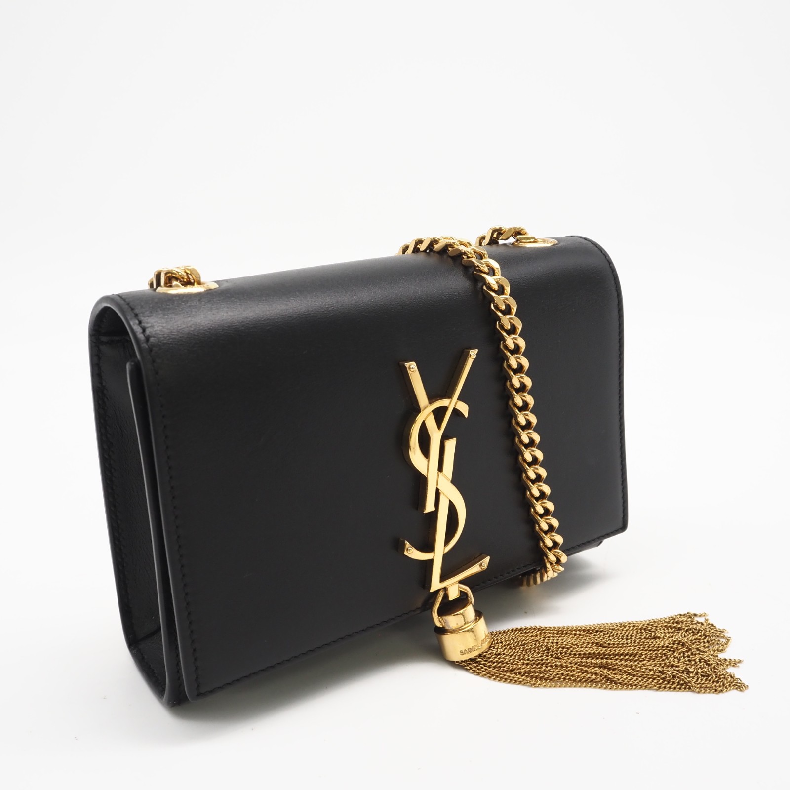 ★3日以内返品可★ 極美品 SAINT LAURENT サンローラン サンローランパリ チェーン店ショルダーバッグ ケイト 354120 ショルダーバッグ 黒いこと ゴールド なめし革 レディース【中古】