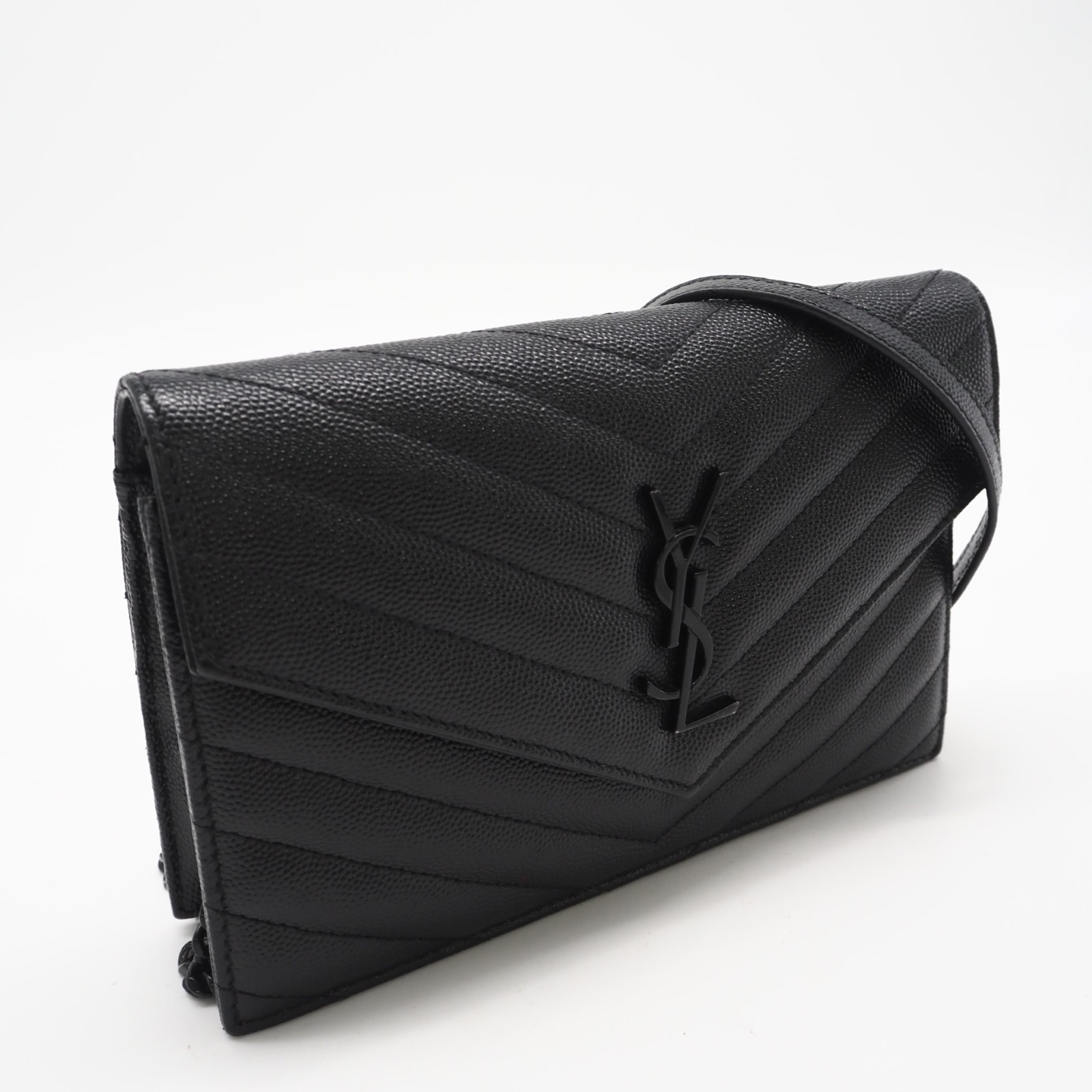 ★3日以内返品可★ 美品 SAINT LAURENT サンローラン カサンドラ チェーンウォレット 393953 ショルダーバッグ ブラック カーフレザー レディース【中古】｜リユースショップ BICLOCK