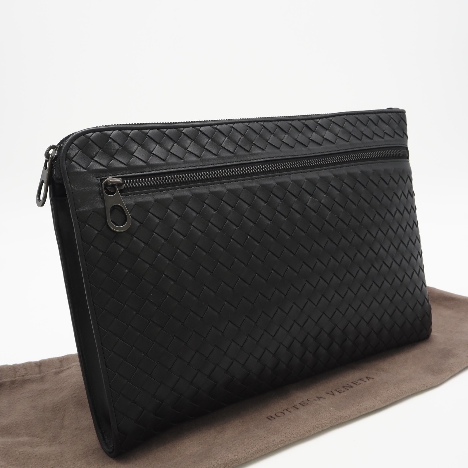 ★3日以内返品可★ 極美品 BOTTEGAVENETA ボッテガヴェネタ イントレチャート クラッチバッグ 406021 クラッチバッグ ブラック カーフレザー メンズ【中古】