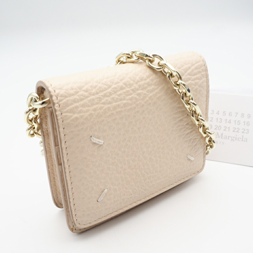★3日以内返品可★ 美品 MAISON MARGIELA メゾンマルジェラ カーフレザー スモール レザー チェーン ウォレット SA3UI0009 ショルダーバッグ ベージュ カーフレザー レディース【中古】