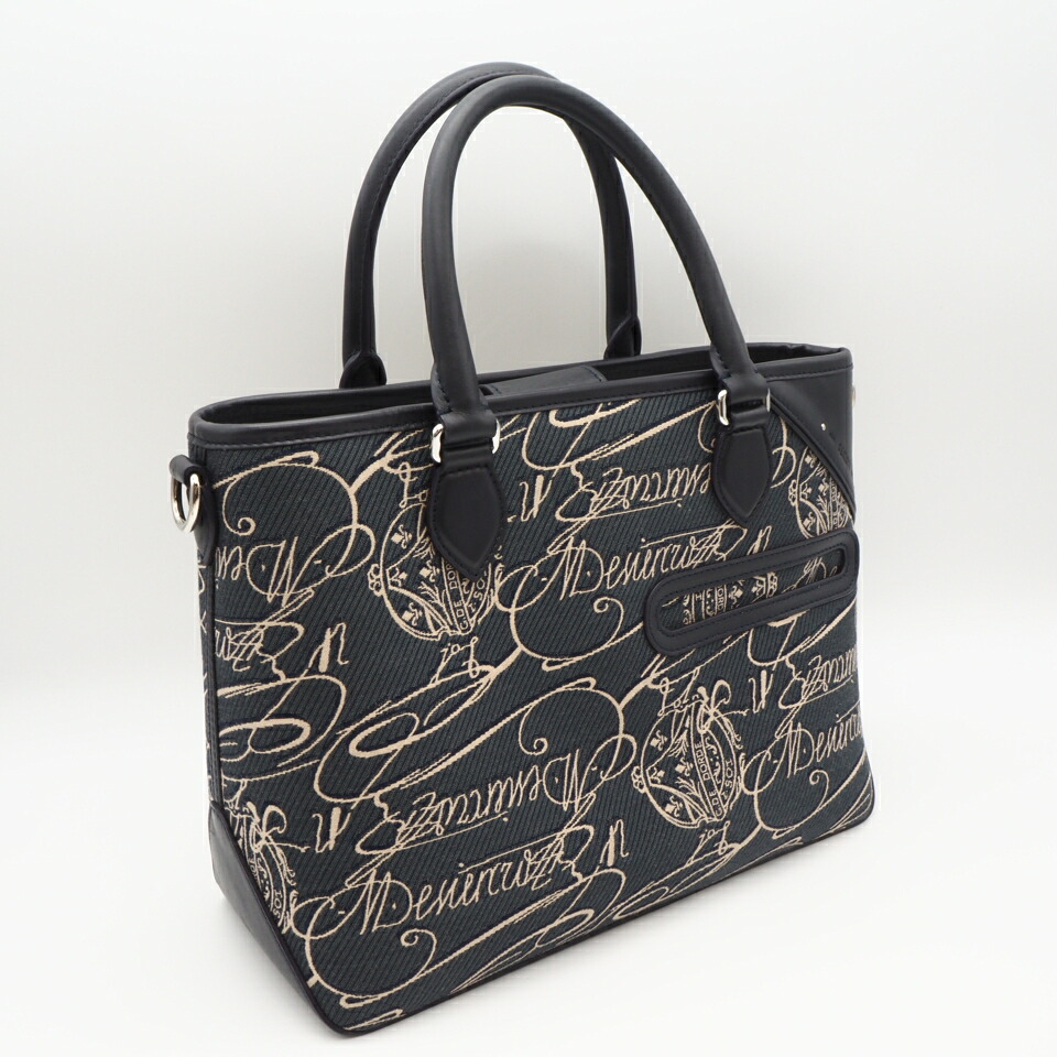 ★3日以内返品可★ 美品 Berluti ベルルッティ キャンバス カリグラフィ トゥジュール アラベスク トートバッグ M257803 トートバッグ ネイビー グレー キャンバス メンズ【中古】