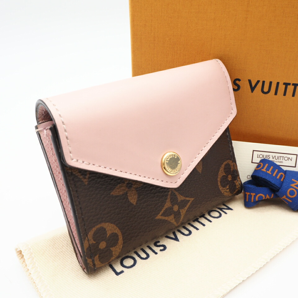 ★3日以内返品可★ 美品 LOUIS VUITTON ルイ・ヴィトン モノグラム ポルトフォイユゾエ ローズバレリーヌ M62933 三つ折り紙入れ サクラ色 赤銅色 ベージュ 上塗り帆布 レディース【中古】