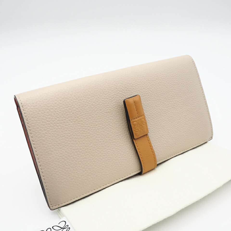 ★3日以内返品可★ 美品 LOEWE ロエベ ソフトグレインカーフ バーティカル ウォレット ラージ C660S40X01 長紙入れ ベージュ 赤銅色 オレンジ色 グレインカーフレザー レディース【中古】