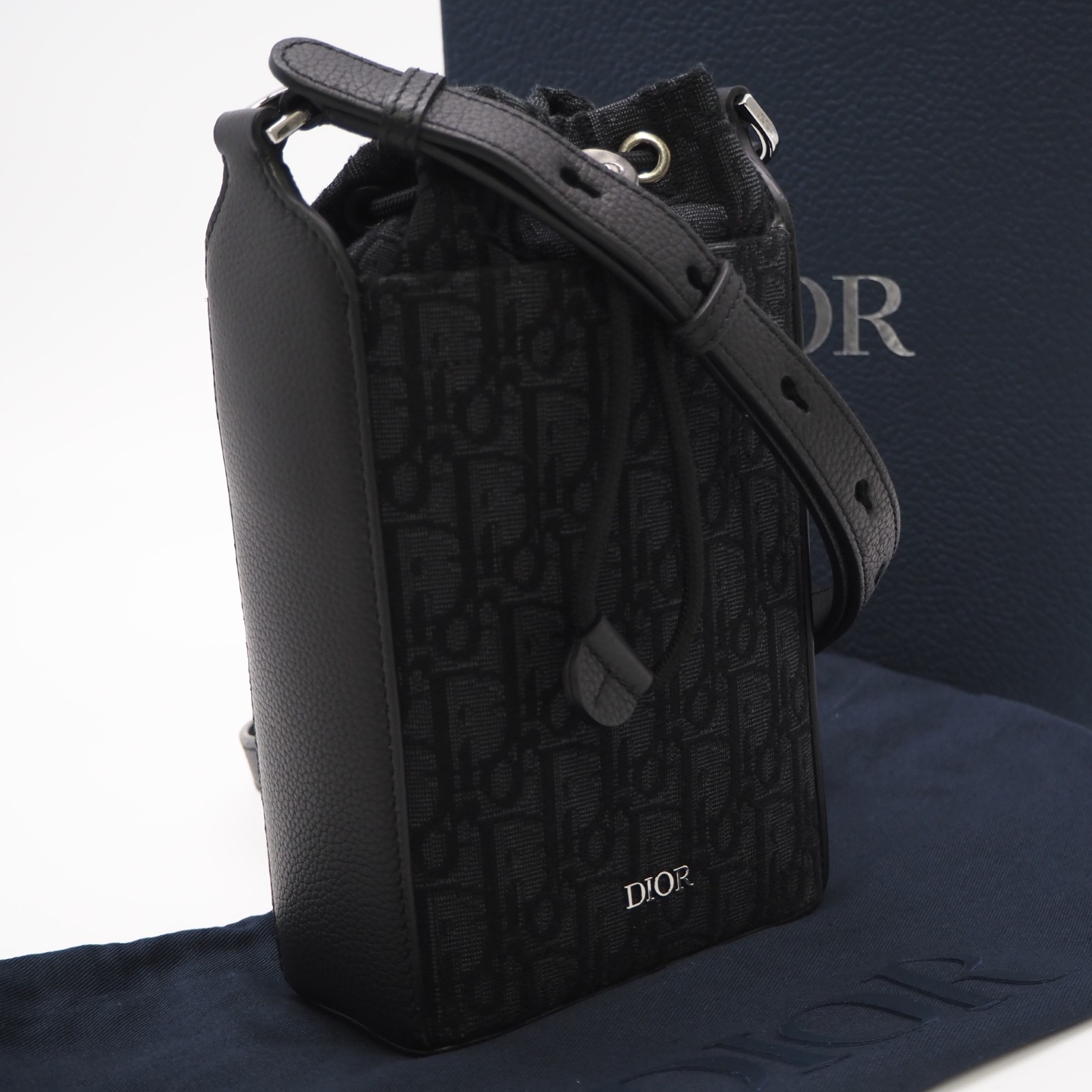 ★3日以内返品可★ 美品 Dior クリスチャンディオール オブ西洋葱 ジャカード ミニ井戸釣瓶 ショルダーバッグ 2LECA594YKY_H27E ショルダーバッグ 黒いこと 帆布 なめし革 メンズ【中古】
