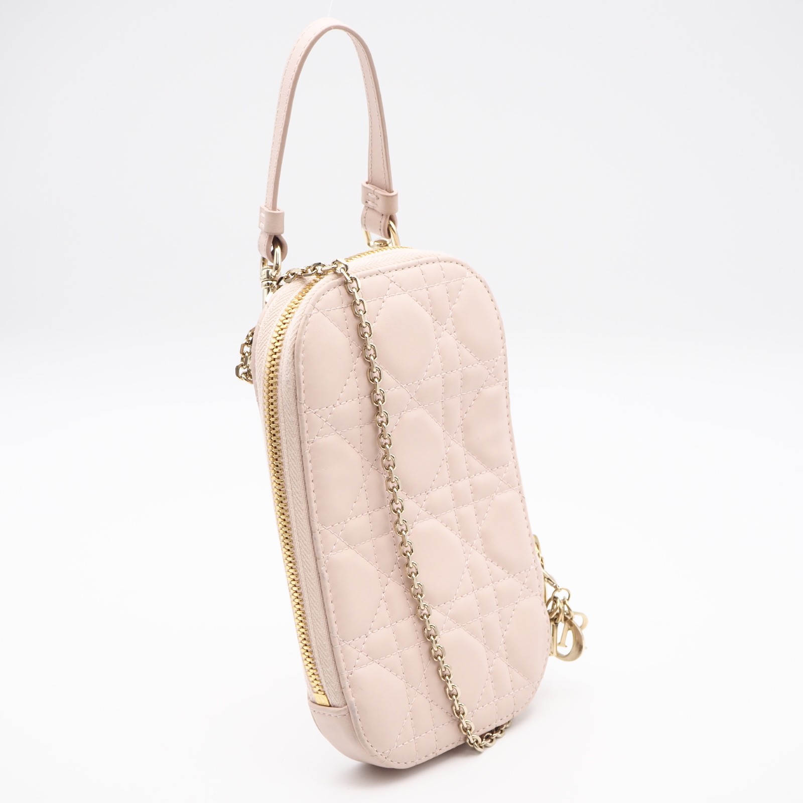 ★3日以内返品可★ 美品 Christian Dior ディオール カナージュ 子ヒツジ人はだ Lady Dior Call\u0027インチ Dior 電話機保持者 S0872ONMJ ショルダーバッグ サクラ色ベージュ 子ヒツジ人はだ レディース【中古】