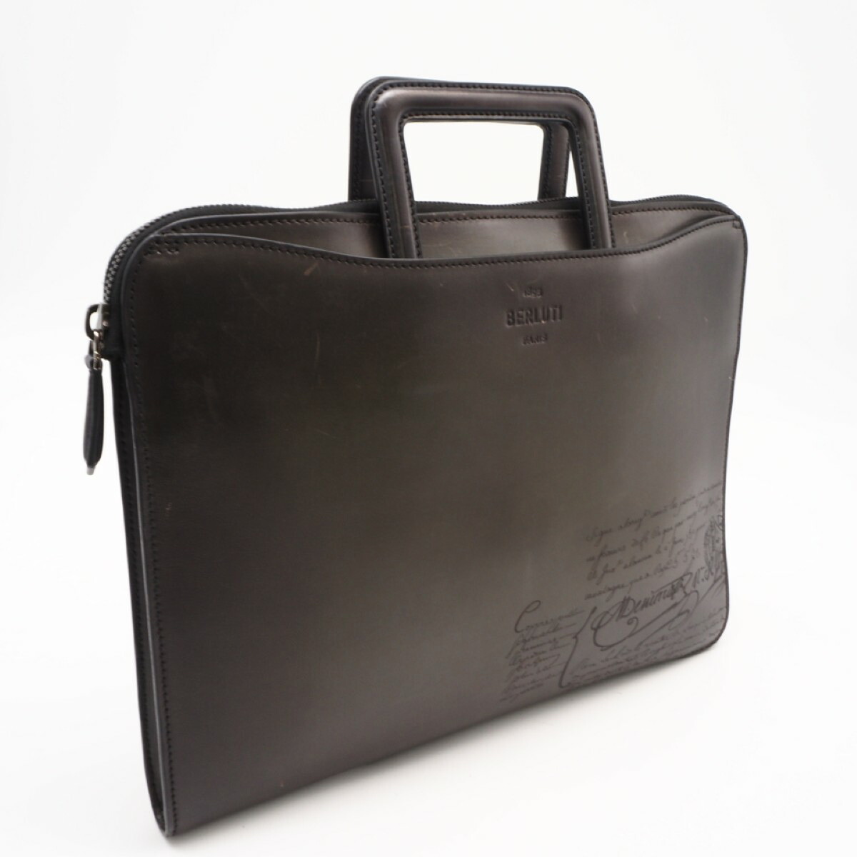 ★3日以内返品可★ 美品 Berluti ベルルッティ ヴェネチア なめし革 カリグラフィ 商行為御徒面子 - ブリーフ入れもの 薄墨色 カーフレザー メンズ【中古】