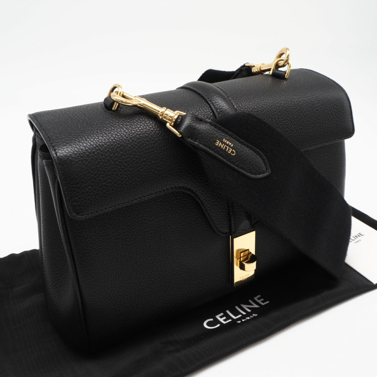 ★3日以内返品可★ 美品 CELINE セリーヌ グレインドカーフスキン 青少年ホンブルグ帽16 196853CR8 ショルダーバッグ 黒いこと グレインカーフレザー レディース【中古】