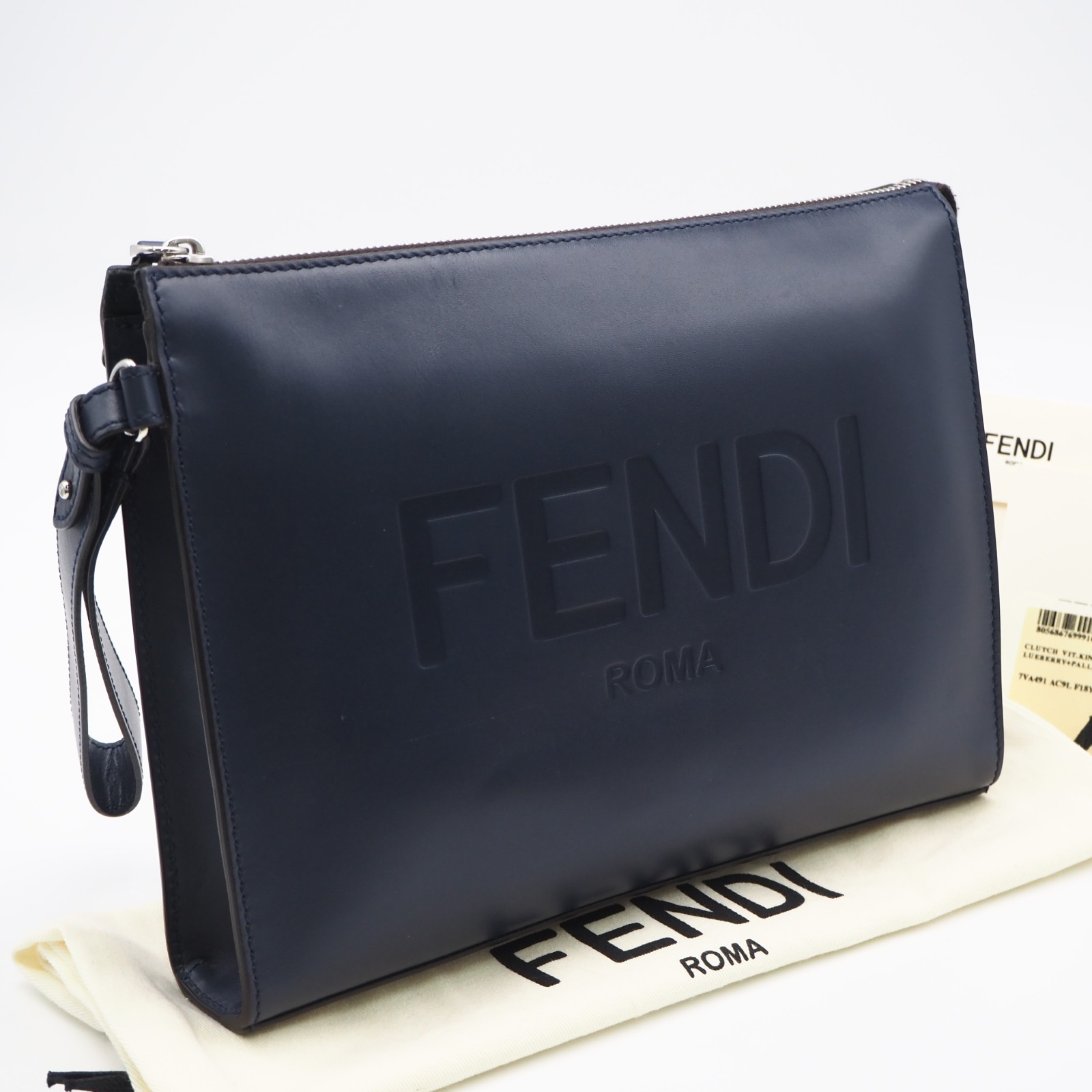 ★3日以内返品可★ 美品 FENDI フェンディ カーフスキン 永遠の都 クラッチペダル御徒面子 7VA491 クラッチペダル御徒面子 米国海軍 カーフレザー メンズ【中古】