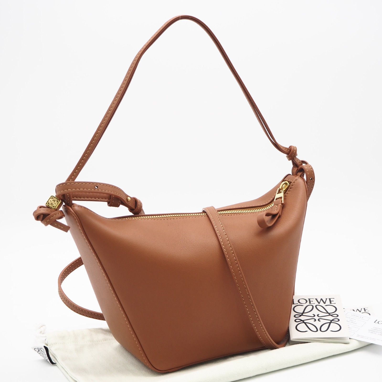 ★3日以内返品可★ 未当て嵌める LOEWE ロエベ カーフスキン ハンモック ミニ ホー洋弓 タン A538G13X01 ショルダーバッグ 赤銅色 カーフレザー レディース【中古】