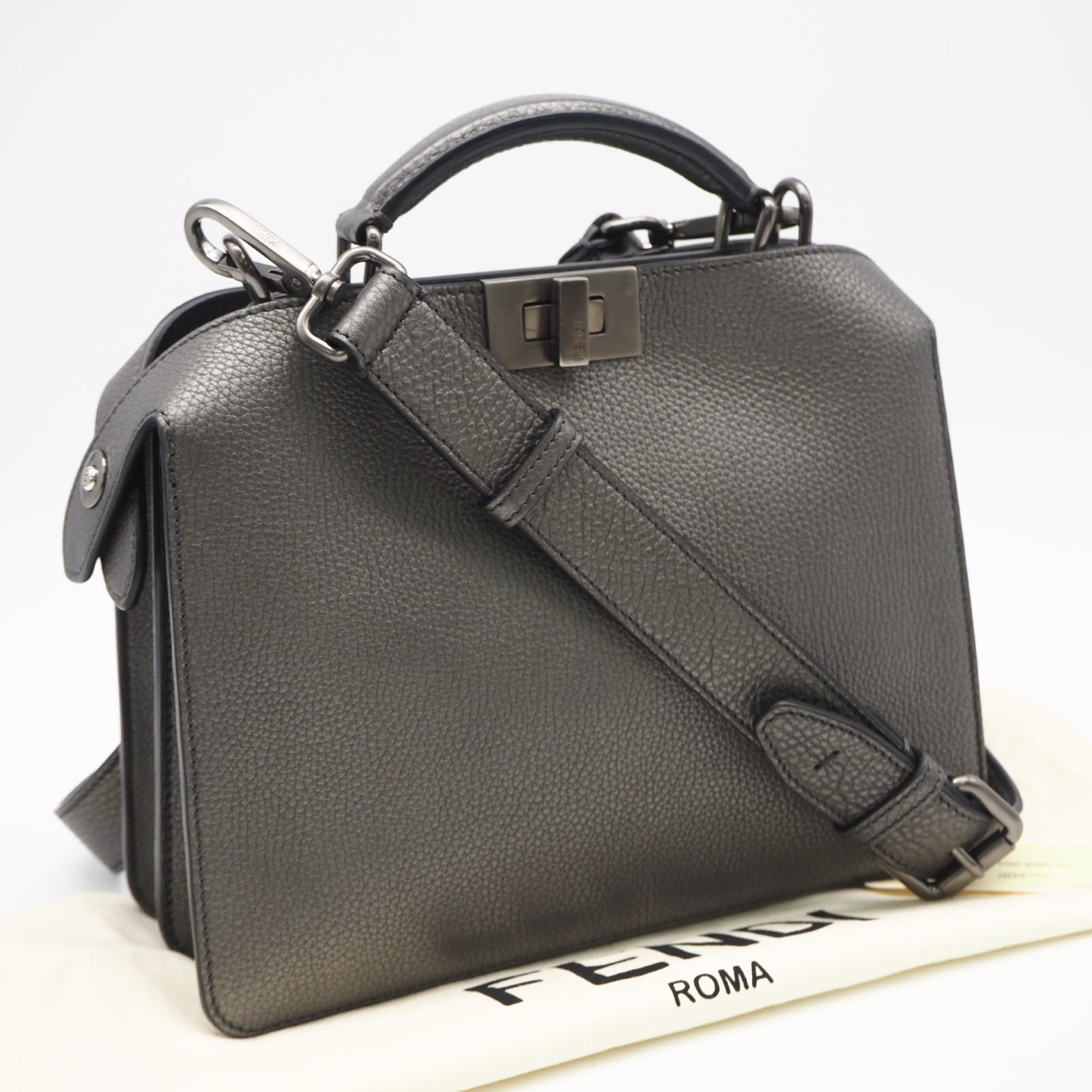 ★3日以内返品可★ 美品 FENDI フェンディ カーフレザー ピーカブー アイシーユー スモール 7VA530 ハンドバック 薄墨色 カーフレザー レディース【中古】