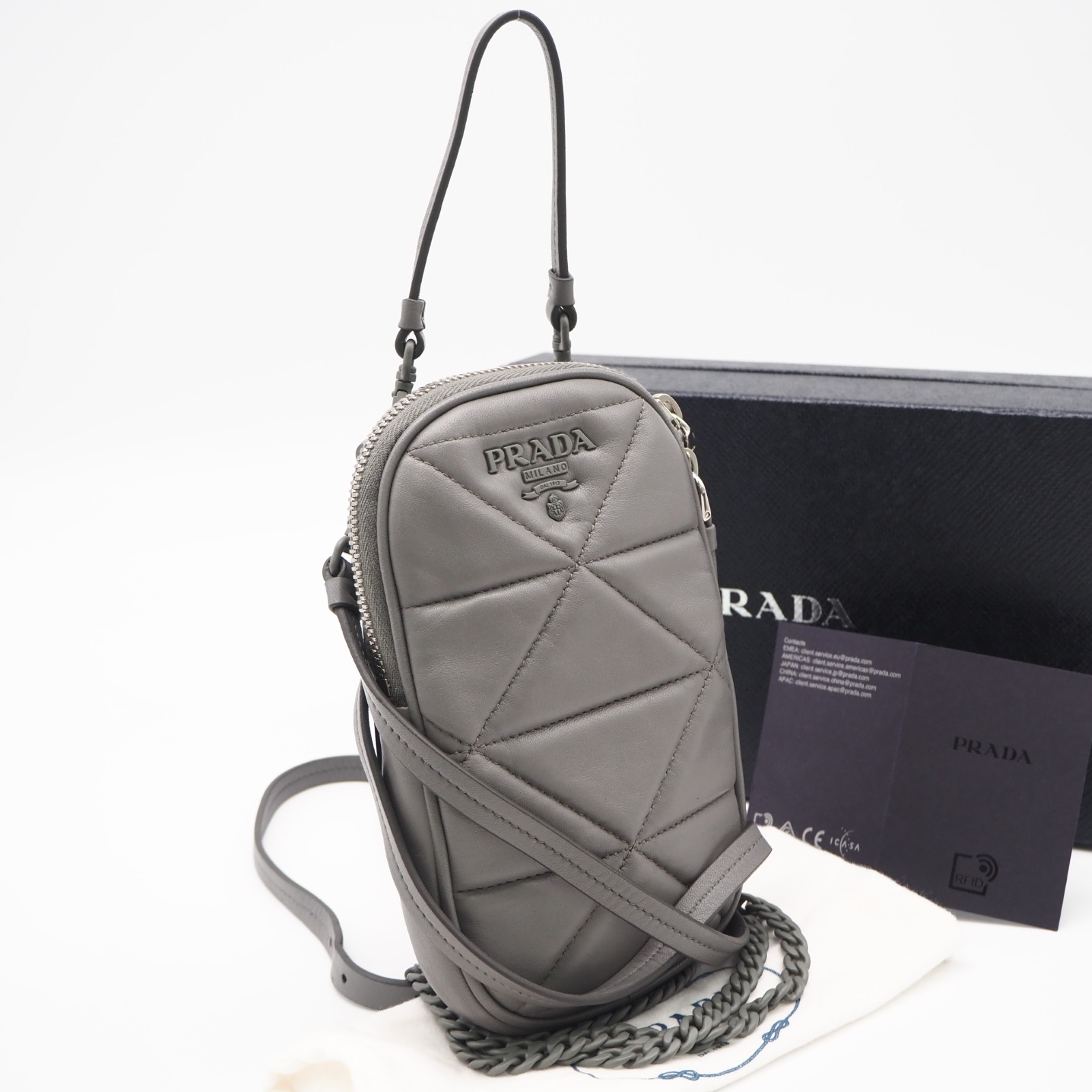 ★3日以内返品可★ 美品 PRADA プラダ ナッパ スペクトラム インプントゥ 電話機合切袋 1DH030 2wayショルダーバッグ 薄墨色 子ヒツジ人はだ レディース【中古】