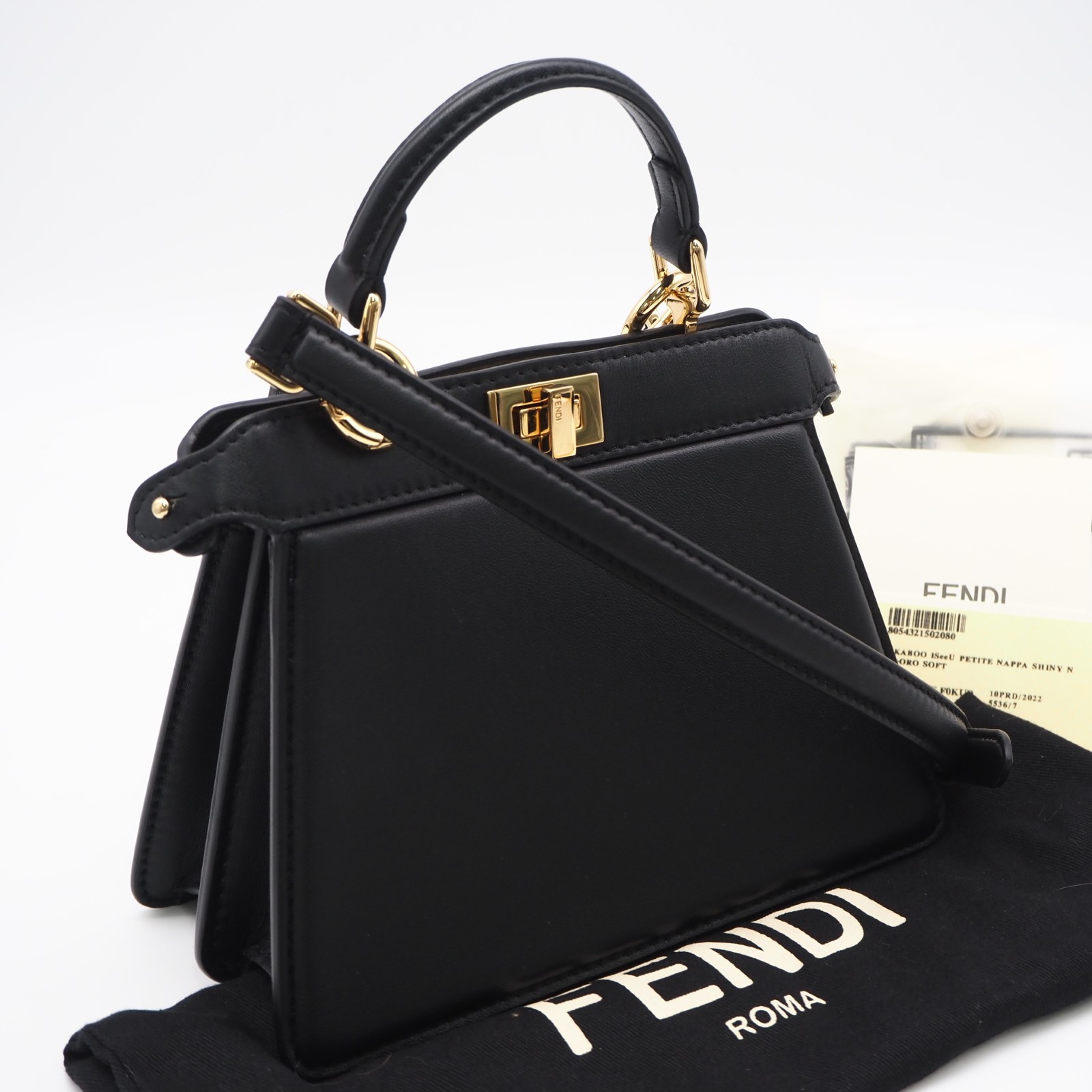 ★3日以内返品可★ 極美品 FENDI フェンディ カーフレザー ピーカブー アイシーユー プチ 8BN335 2wayハンドバック 黒いこと 子ヒツジ素はだ レディース【中古】