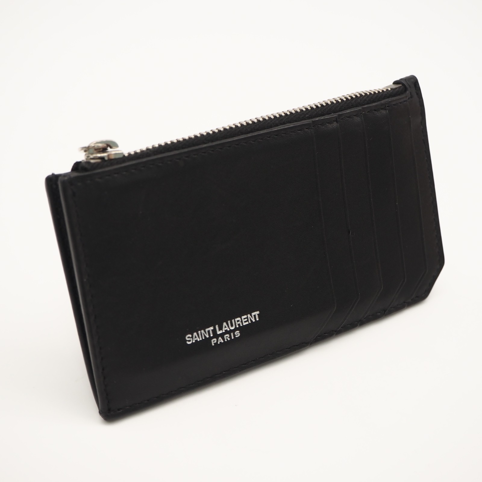 ★3日以内返品可★ 美品 SAINT LAURENT PARIS サンローランパリ スムースレザー フラグメントケース 609362 コインケース 黒いこと カーフレザー メンズ【中古】