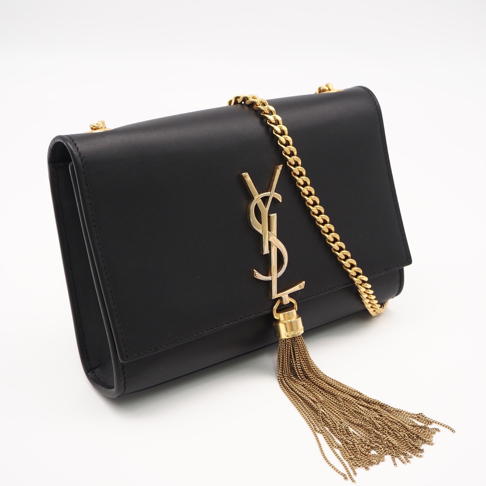 ★3日以内返品可★ 美品 SAINT LAURENT PARIS サンローランパリ カーフスキン ケイト チェーン店ショルダーバッグ 474366 ショルダーバッグ 黒いこと カーフレザー レディース【中古】