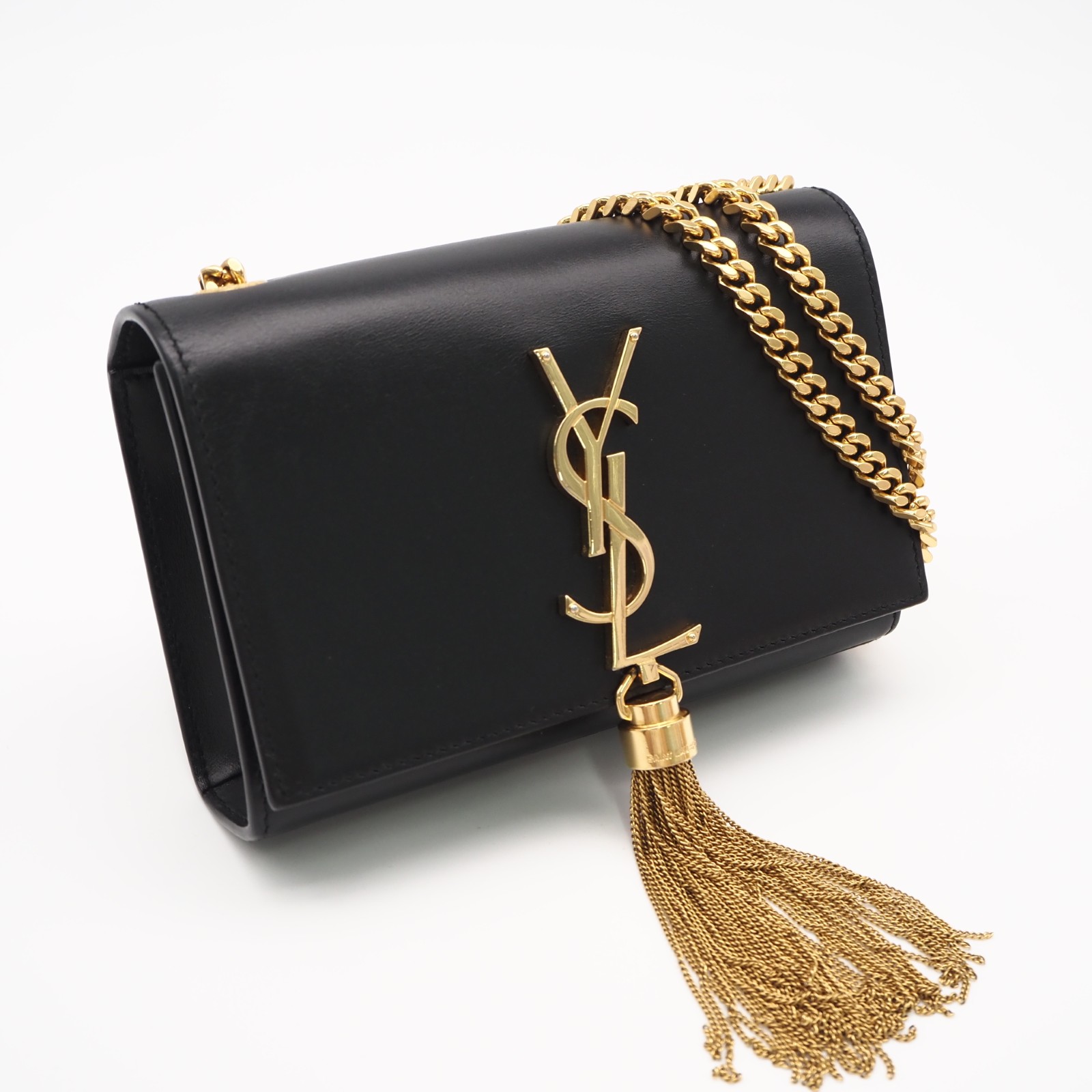 ★3日以内返品可★ 美品 SAINT LAURENT PARIS サンローランパリ カーフスキン ケイト チェーン店ショルダーバッグ 354120 ショルダーバッグ 黒いこと カーフレザー レディース【中古】