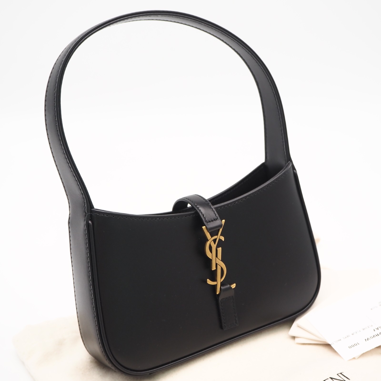 ★3日以内返品可★ 極美品 SAINT LAURENT PARIS サンローランパリ カーフスキンレザー LE 5 A 7 ミニ 710318 ハンドバック 黒いこと カーフレザー レディース【中古】