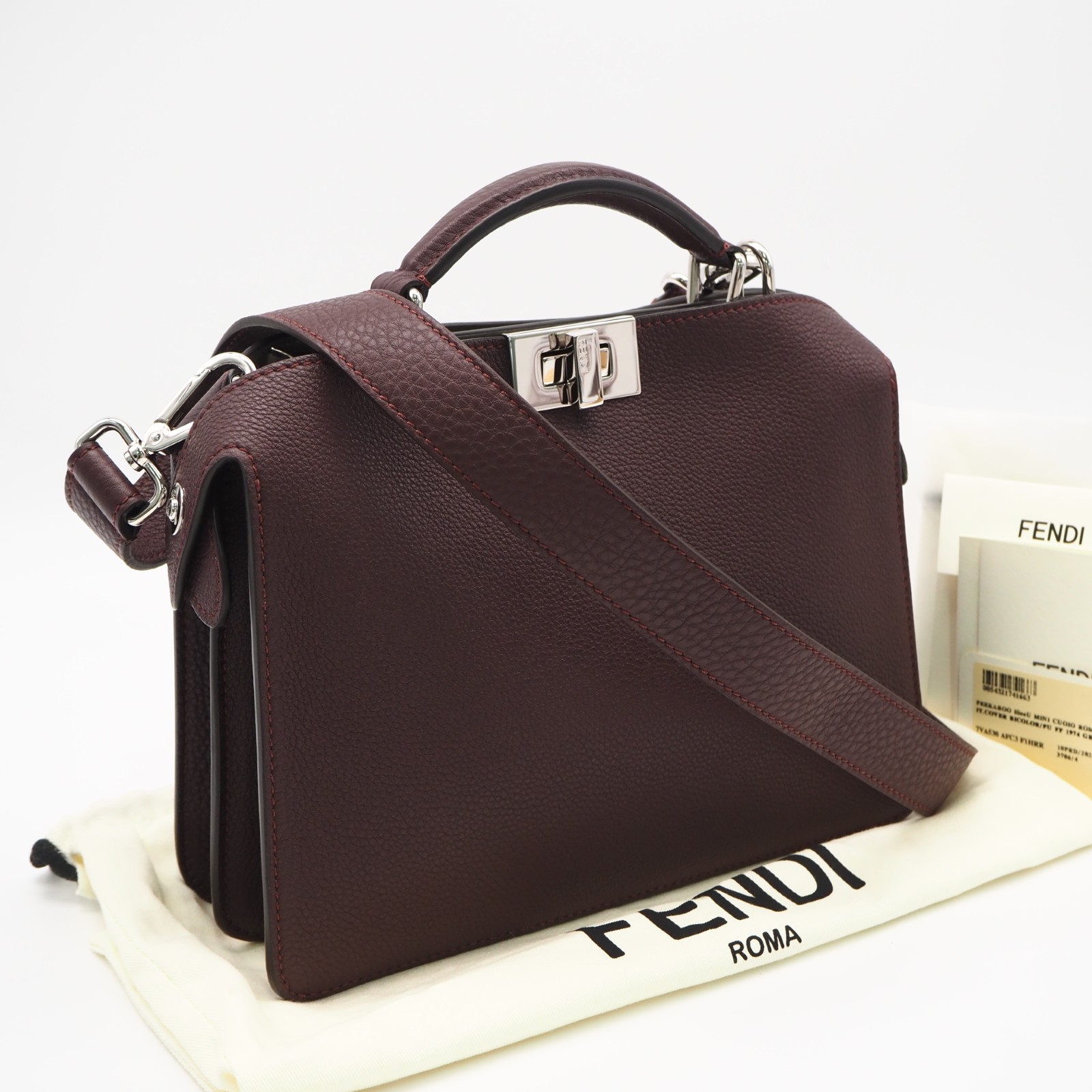 ★3日以内返品可★ 美品 FENDI フェンディ カーフレザー ピーカブー アイシーユー スモール 7VA530 2wayハンドバック ボルドーワイン カーフレザー レディース【中古】