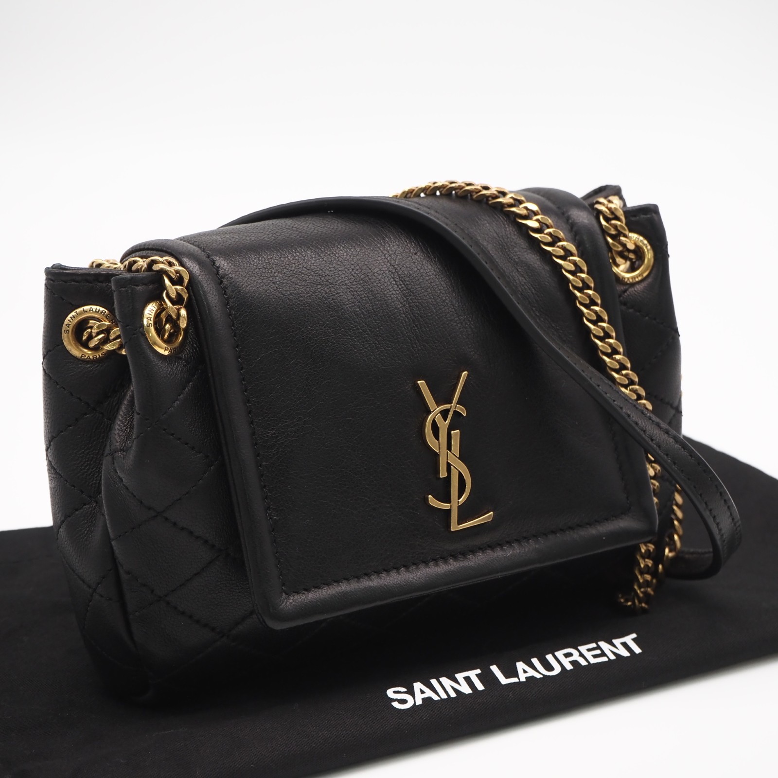 ★3日以内返品可★ 美品 SAINT LAURENT PARIS サンローランパリ 子ヒツジひと肌 ノリータ ミニ 672738 ショルダーバッグ 黒いこと 子ヒツジひと肌 レディース【中古】