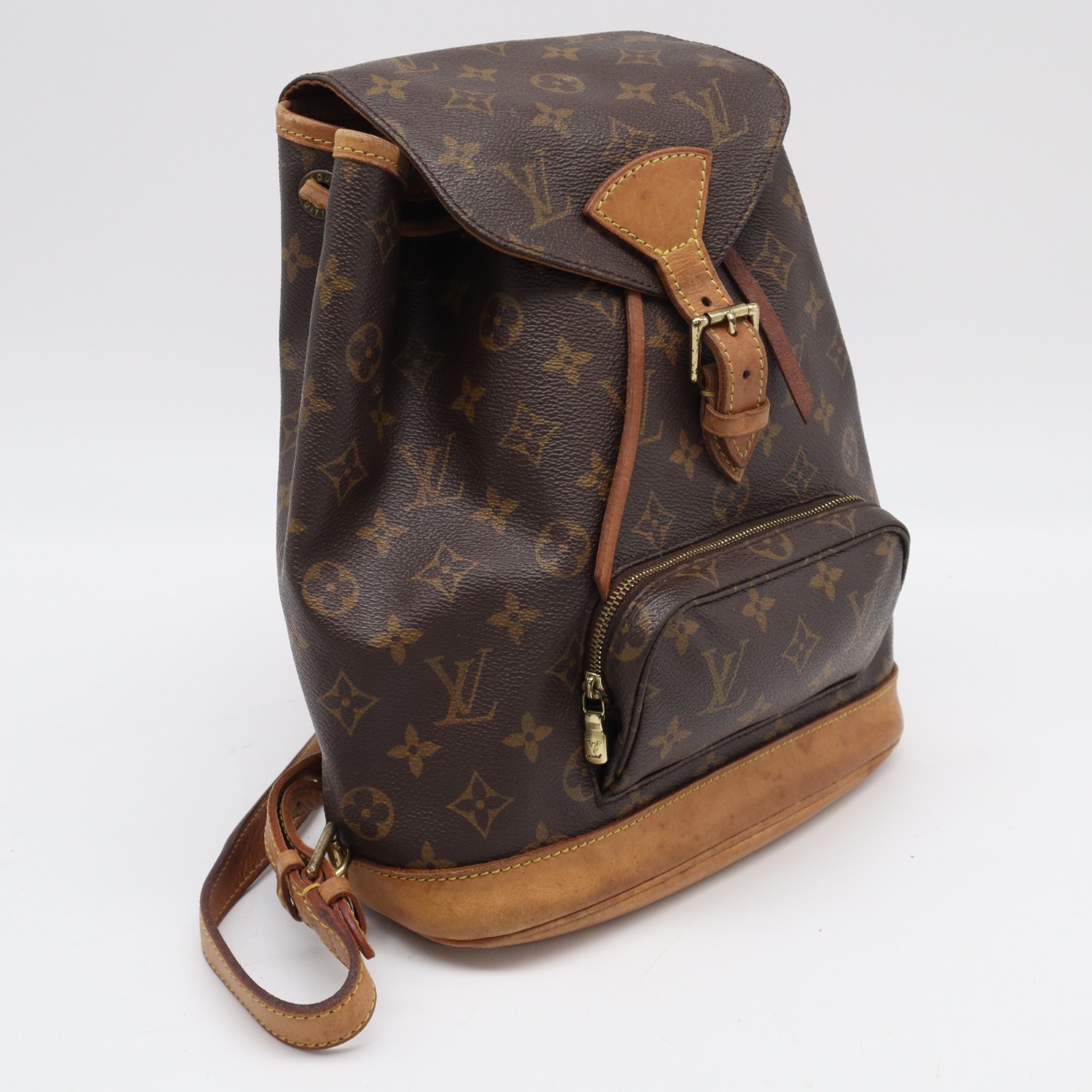 ★3日以内返品可★  LOUIS VUITTON ルイ・ヴィトン モノグラム モン掏摸MM M51136 背嚢・デイパック 赤銅色 上塗り帆布 なめし革 レディース【中古】