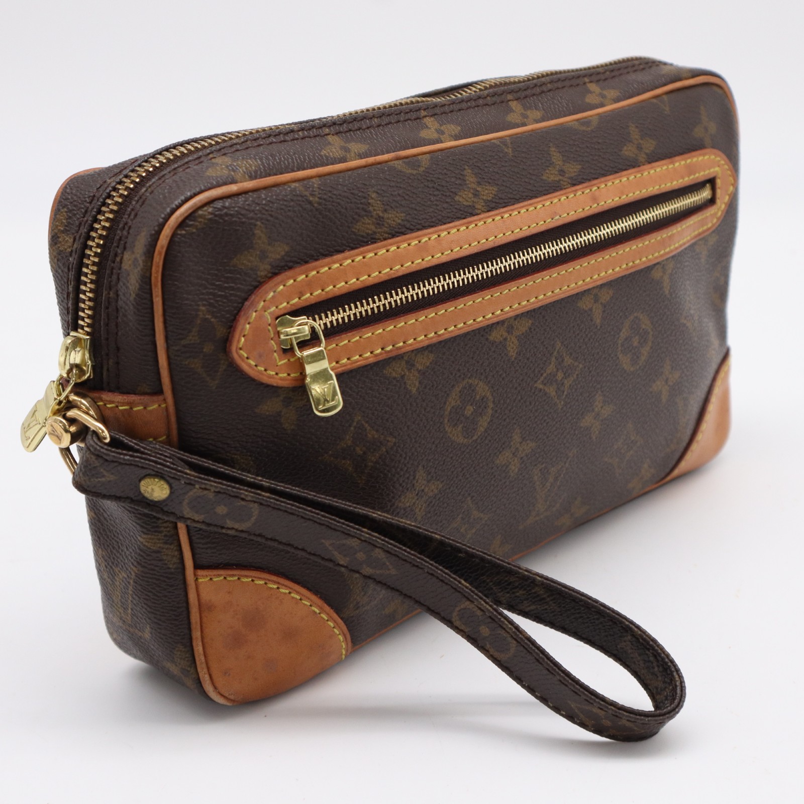 ★3日以内返品可★  LOUIS VUITTON ルイ・ヴィトン モノグラム マルリードラゴンヌGM M51825 二つ目御徒面子 赤銅色 上塗り帆布 なめし革 メンズ【中古】