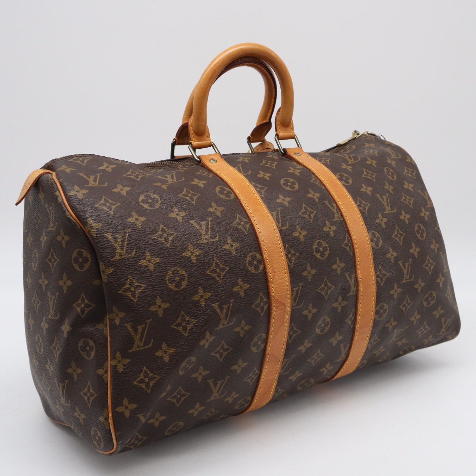 ★3日以内返品可★  LOUIS VUITTON ルイ・ヴィトン モノグラム キーポル45 M41428 ボストンバッグ 赤銅色 上塗り帆布 なめし革 レディース【中古】