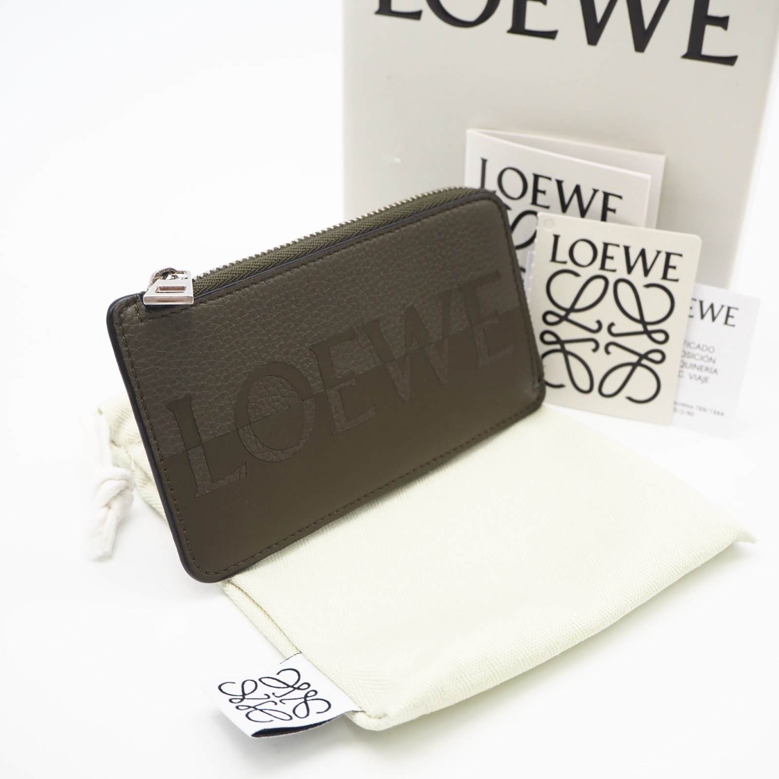 ★3日以内返品可★ 美品 LOEWE ロエベ 書き判 鋳貨 歌留多保持者 C314Z40X02 コインケース カーキ オレンジ色 カーフレザー メンズ【中古】
