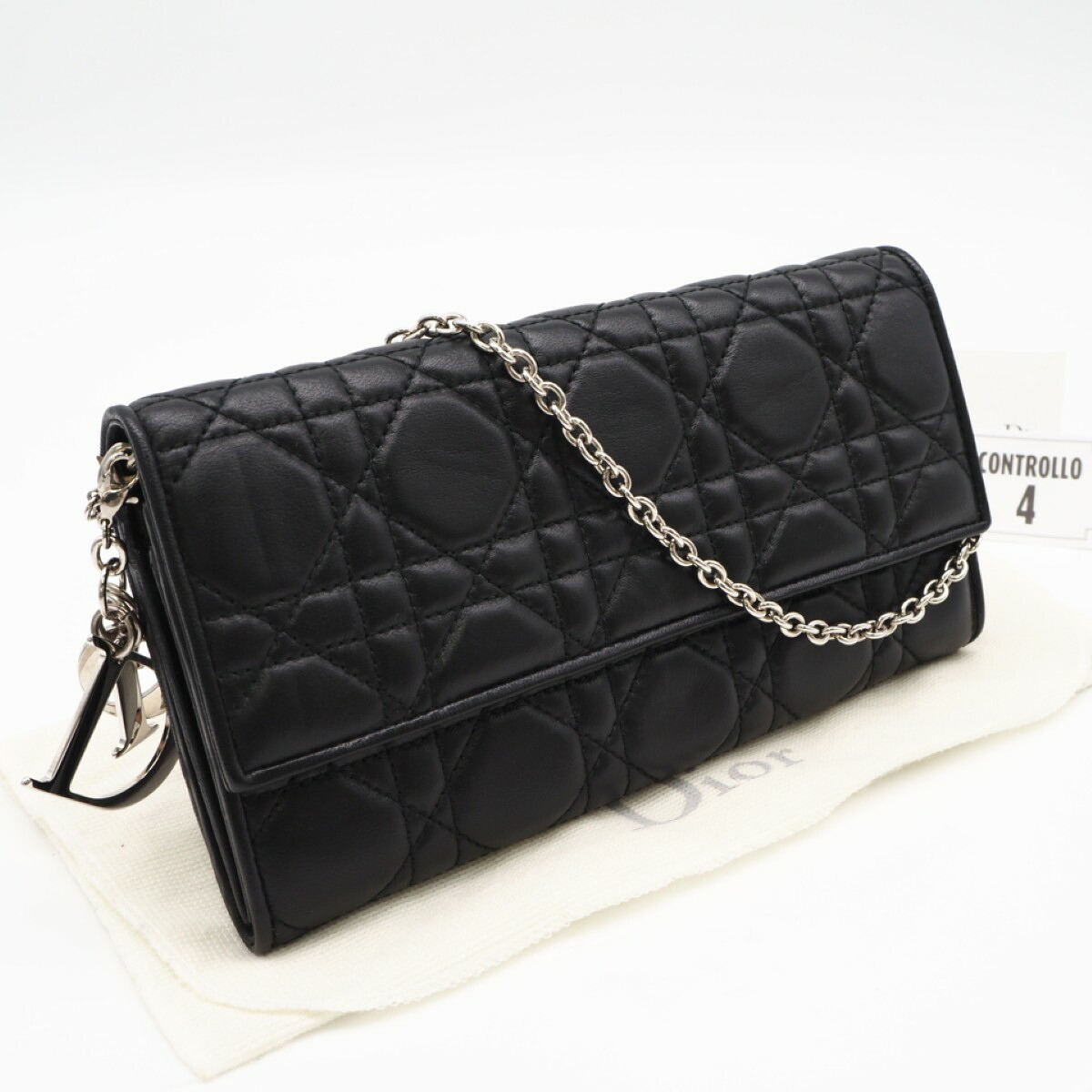 ★3日以内返品可★ 美品 Christian Dior クリスチャンディオール レディディオール カナージュ チェーンウォレット CAL43060P ハンドバッグ ブラック シルバー ラムスキン レディース【中古】｜リユースショップ BICLOCK