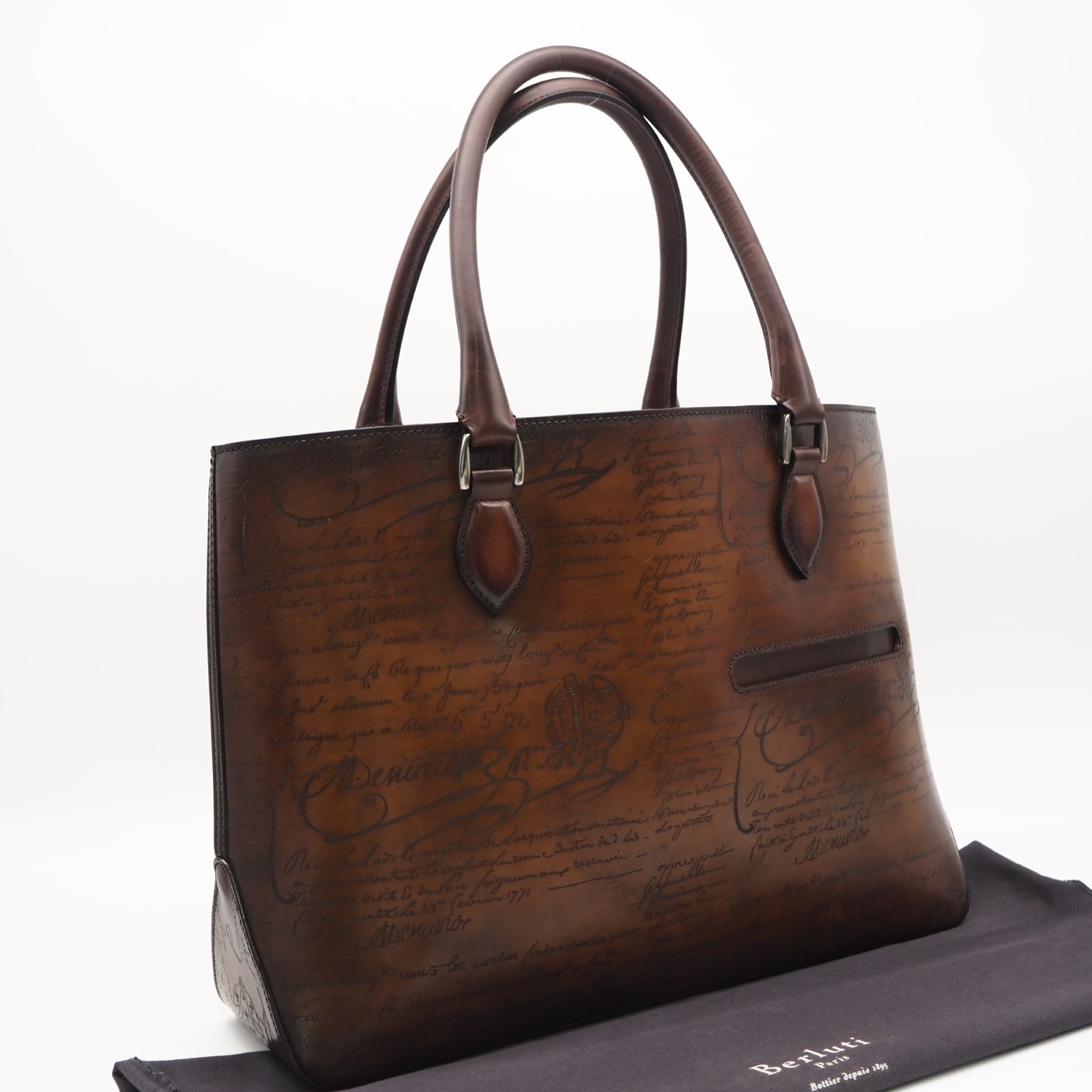 ★3日以内返品可★ 美品 Berluti ベルルッティ ヴェネチアレザー カリグラフィ トゥジュール トートバッグ TOUJOURS-V2 ハンドバック 赤銅色 カーフレザー メンズ【中古】