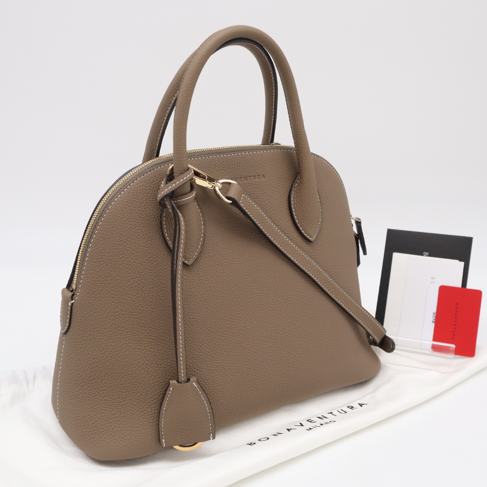 ★3日以内返品可★ 極美品 BONAVENTURA ボナベンチュラ シュリンクカーフレザー エマ バッグ 28 エトゥープ BBGN2 2wayハンドバッグ グレージュ カーフレザー レディース【中古】｜リユースショップ BICLOCK