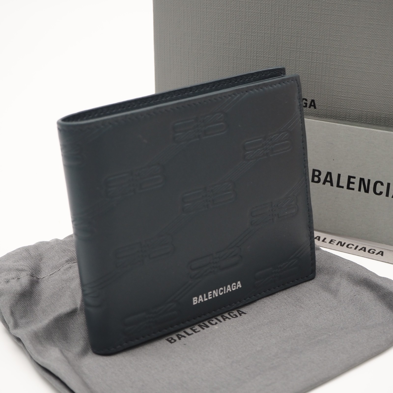 ★3日以内返品可★ 美品 BALENCIAGA バレンシアガ BBモノグラム 二つ折り財布 721940 二つ折り財布 ブルー レザー メンズ【中古】|リユースショップ BICLOCK