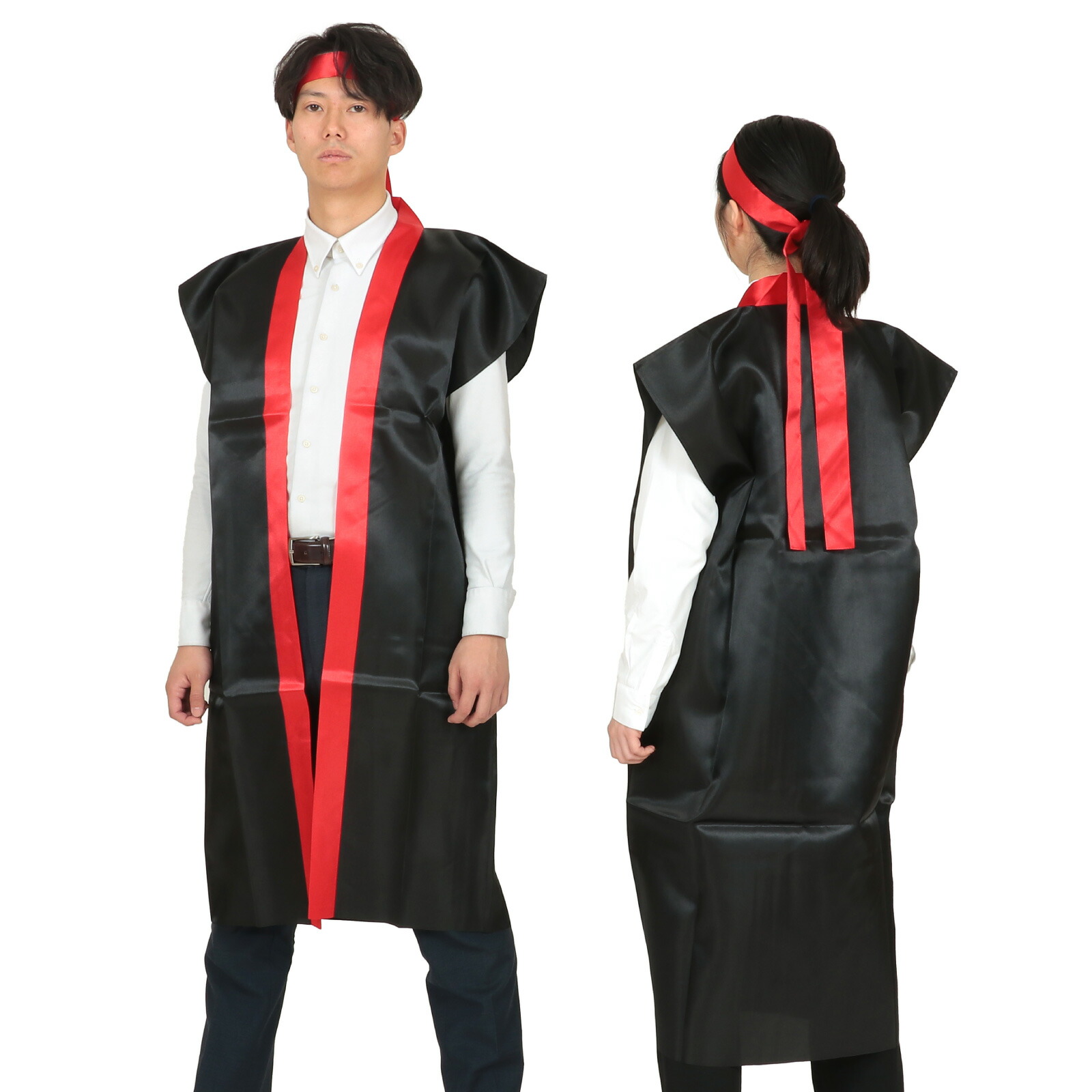 楽天市場】サテンロングハッピ(ハチマキ付) 大人用L(大) 赤（記念品