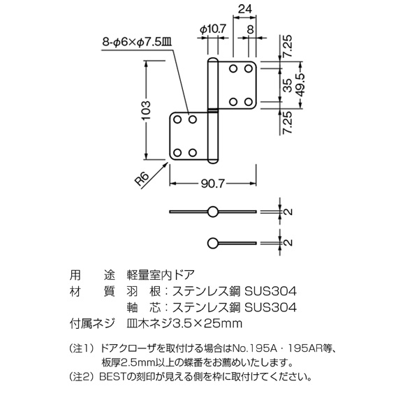 66％以上節約 ‐ コード195KM2-R-4 ラウンドコーナー No.195KM-2R 10枚入 ベスト ネジ付 クローム BEST 兼用面付旗蝶番  DIY・工具