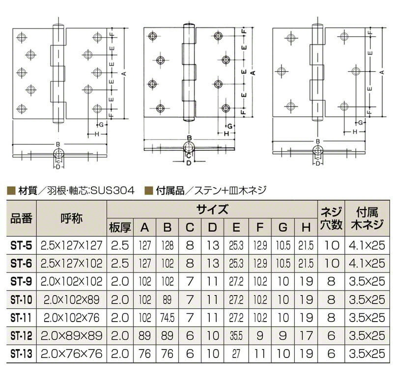 PLUS義星丁番ヘアーライン2.0×102×102(ST-9HL)100枚入義星丁番(リング無)ステンレスシルバークリーム系クマモト