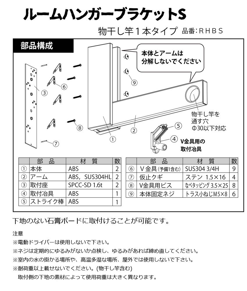 楽天市場 Sowa ガチ壁くんシリーズ 石膏ボード用ルームハンガーブラケットs型 2個1組 Rhbs ビドーパル楽天市場店