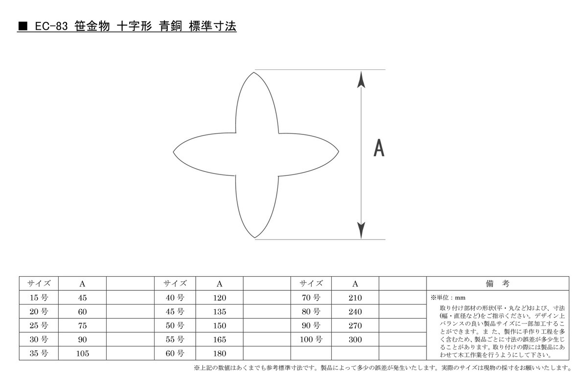 EC-83笹金物十字形青銅55号1個入【受注生産につき納期別途連絡】