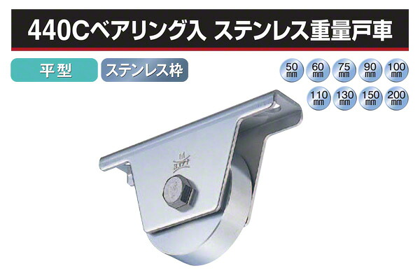 2個入 ヨコヅナ 440Cベアリング入 ステンレス鋼掛け目戸車 (平型・ステン枠) φ60 (JCS-0602)