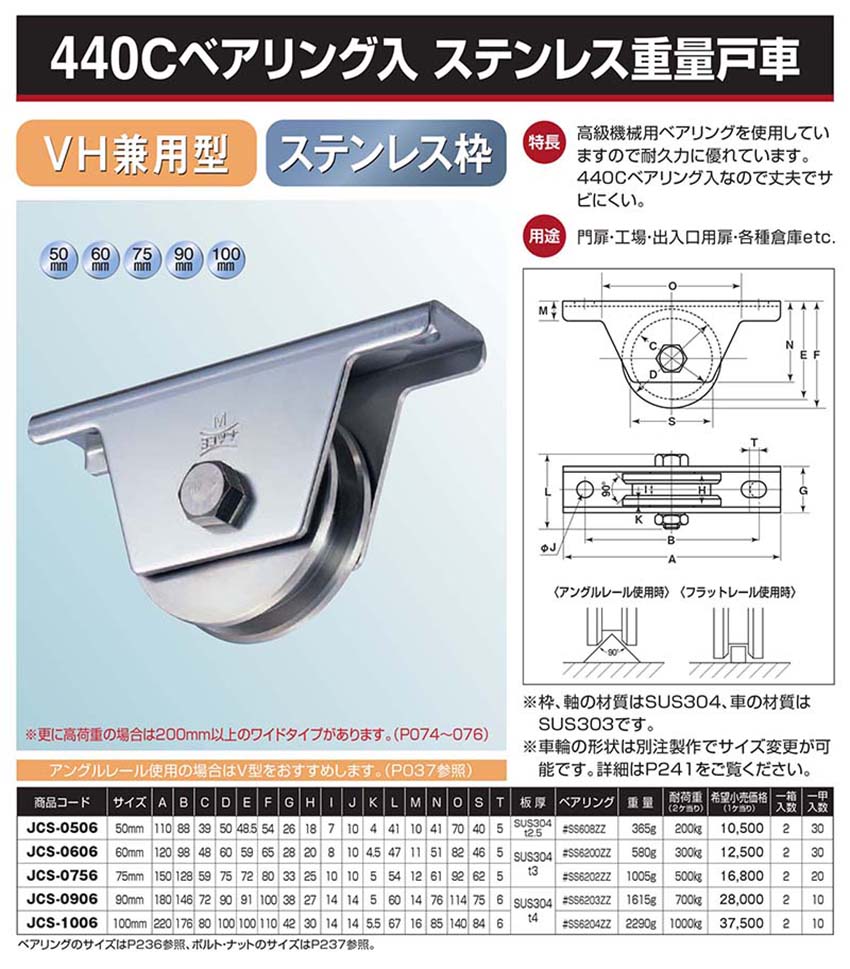 楽天市場 2個入 ヨコヅナ 440cベアリング入 ステンレス重量戸車 Vh兼用型 ステン枠 F50 Jcs 0506 ビドーパル楽天市場店