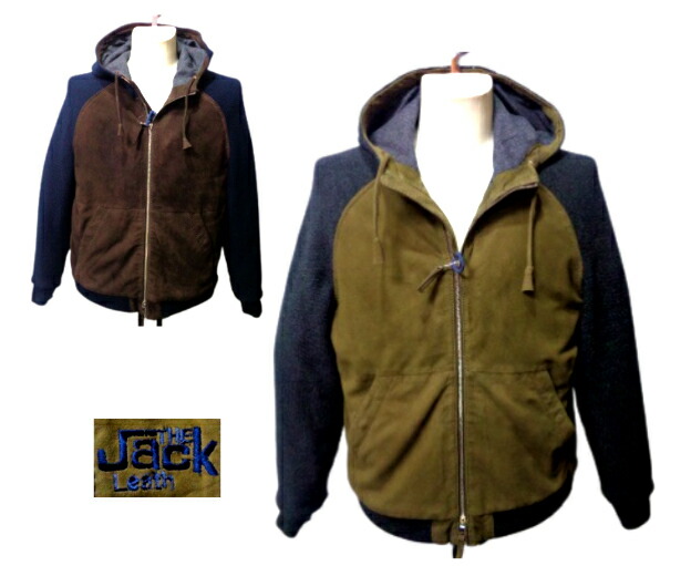 THE JACK Leathers ザ・ジャックレザー スエードジャケット 48 50 ニットｘ裏革 パーカージャケット メンズ 秋冬 本革 レザージャケット 革ジャン こげ茶 ブラウン パーカーレザー インポート
