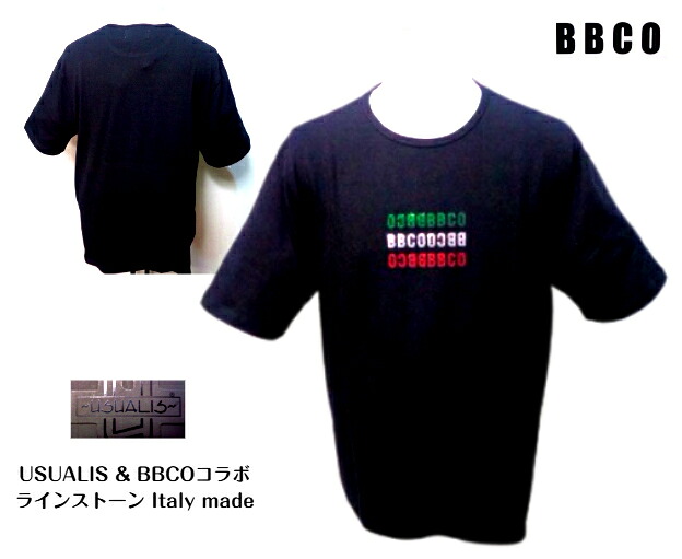 ビビコ ウザリス メンズ ラインストーン Tシャツ ストレッチTシャツ 春夏 2025 イタリア製 48 50 サイズ 黒 紳士服 大きいサイズ 30代 40代 50代 60代 ギフト 正規品 BBCO&USUALISコラボ｜BIG-ART　店